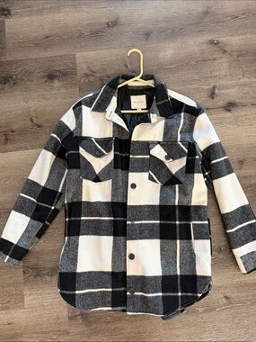 Thread & Supply Black and White Plaid Hooded Shacket